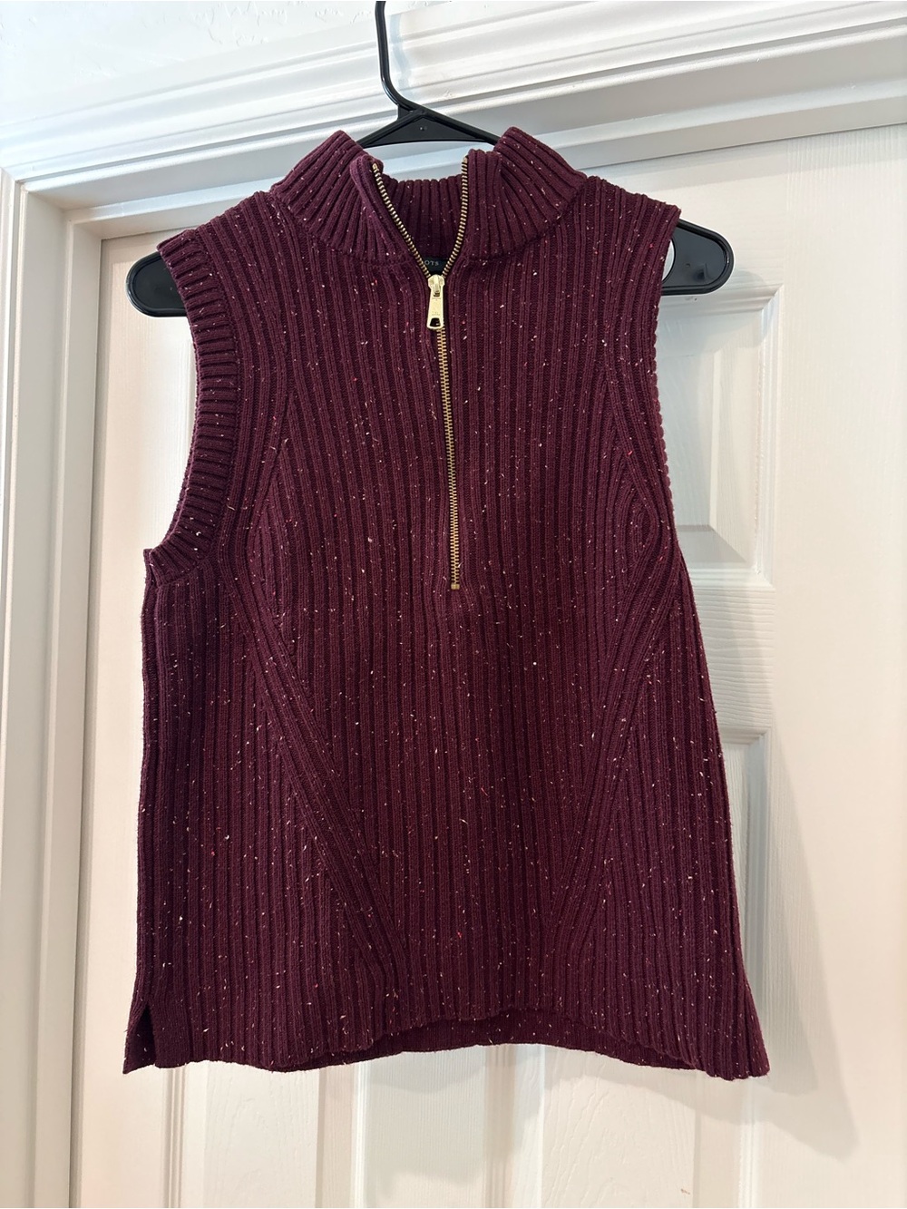 Talbots Marled Burgundy Half-Zip Mock Neck Sweater Vest